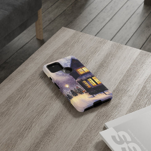 Glowing Homes in the Snow with Christmas Decorations - Impact Resistant Phone Case